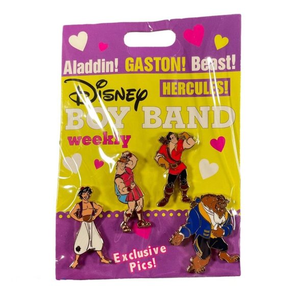 Disney Parks Boy Band Aladdin Beast Hercules Gaston Pin Set - Picture 2 of 7